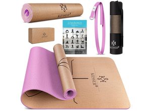 KESSER® Yogamatte Kork Inkl. Tragegurt Tasche & Yoga-Block Gymnastikmatte Yoga Matte rutschfest aus Naturkautschuk TPE Fitnessmatte, 183 x 62 Trainingsmatte für Fitness Sportmatte, Gymnastik extradick