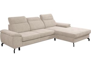 WERK2 Ecksofa Panama, Modernes Sofa mit Schlaffunktion, Bettkasten, Kopfteile verstellbar, weiß