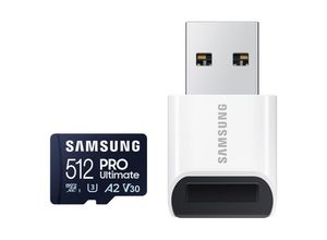 Samsung Pro Ultimate MicroSD Speicherkarte (512 GB, 200 MB/s Lesegeschwindigkeit, mit USB-Kartenleser), blau