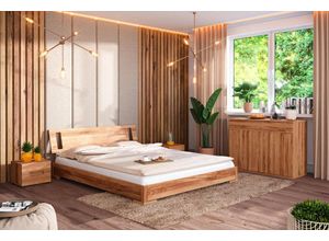 Natur24 Einzelbett Bett Bento 15 Kernbuche massiv 160x200 mit Holzkopfteil und Holzbeinen