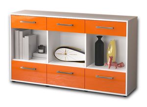Sideboard Efisia | Korpus Weiß | Orange mit Griffen (136x79x35cm)