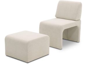 DOMO collection Sessel 700017 ideal für kleine Räume, platzsparend, trotzdem bequem, Hocker unter dem Sessel verstaubar, lieferbar in nur 2 Wochen, beige