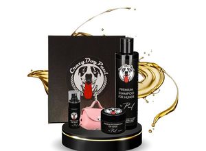 CrazyDogPaul Fellpflege PREMIUM Luxusfellpflege-Set + MiniBag aus Leder (rosa) für Ihren Hund