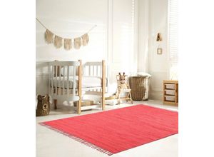 Teppich Insa, Lüttenhütt, rechteckig, Höhe: 5 mm, Fleckerl, Uni Farben, handgewebt, pflegeleicht, waschbar, Wohnzimmer, rot