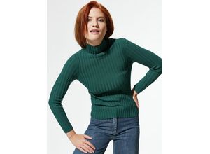 Walbusch Damen Stehbund Pullover Diagonalrippe einfarbig Smaragd