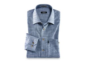 Walbusch Herren 10 Taschen Safarihemd einfarbig Uni Blau