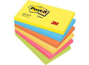 POST-IT Haftnotizen Notes 622-12SS-COS, 127 x 76 mm, wiederablösbar, cellophanfrei verpackt, farbsortiert, 6 x 100 Blatt