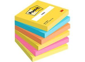 POST-IT Haftnotizen Notes 622-12SS-COS, 76 x 76 mm, wiederablösbar, cellophanfrei verpackt, farbsortiert, 6 x 100 Blatt