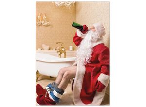 Teppich Betrunkener Weihnachtsmann mit Weinflasche auf dem Klo
