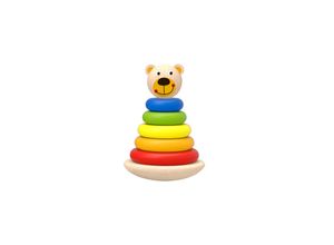 Tooky Toy Stapelturm TKF004 Bär bunte Stapelpyramide lustiger Stapelspaß gelb