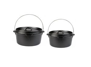 Garden Pleasure Dutch Oven 7,5 L Gusseisen Guss Topfset Topf Pfanne Camping Grill Platte BBQ