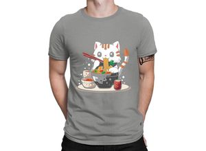 Quattro Formatee Kurzarmshirt Japanische Anime Katze Ramen Nudeln Japan Herren T-Shirt (1-tlg)