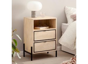 Nachttisch FineBuy Nachtkommode Boxspringbett Massivholz / Metall 43x60x30 cm