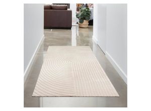 Teppich Beigefarbener Teppich mit Gebogenen Linien für Stilvolle Wohnräume