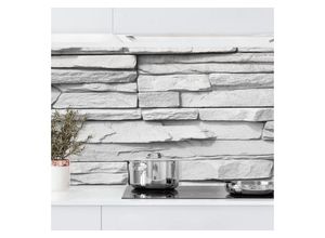 Bilderdepot24 Küchenrückwand schwarz-weiß dekor Muster Steinoptik 3D-Optik Landhaus Ashlar Masonry