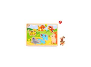 Tooky Toy Holzpuzzle TL065 Tiergeräusche, 7-teiliges Steckpuzzle, ab 18 Monaten bunt