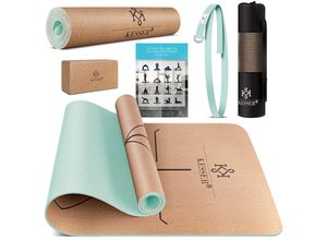 KESSER® Yogamatte Kork Inkl. Tragegurt Tasche & Yoga-Block Gymnastikmatte Yoga Matte rutschfest aus Naturkautschuk TPE Fitnessmatte, 183 x 62 Trainingsmatte für Fitness Sportmatte, Gymnastik extradick