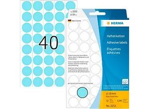 HERMA Klebepunkte 2253, Ø 19 mm, selbstklebend, permanenthaftend, per Hand beschreibbar, 1280 Stück auf 32 Blatt, FSC®-Papier, blau