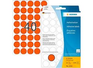 HERMA Klebepunkte 2252, Ø 19 mm, selbstklebend, permanenthaftend, per Hand beschreibbar, 1280 Stück auf 32 Blatt, FSC®-Papier, rot