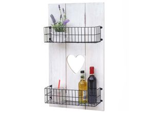Wandregal MCW-D42, Wandpaneel Holzregal Regal mit Körben, Massivholz ~ weiß shabby, 70x40x10cm