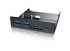 CSL USB 3.2 Gen.1 Front Panel aus Metall, interner Cardreader, Speicherkartenleser, bis zu 5 Gbit/s, 5 Schnittstellen, schwarz