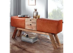 Sitzbank FineBuy Turnbock Echtleder 120 cm Springbock Stauraum Turnhocker Bank