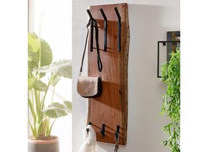 FineBuy Wandgarderobe Holz Metall 100 cm Garderobe Flur Hakenleiste Massivholz