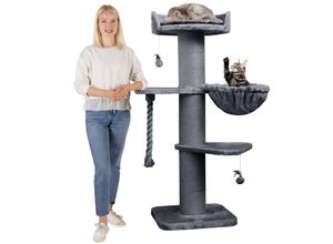 HAPPYPET Premium Kratzbaum Grosse Katzen Stabil 'Cooper' – 150 cm Großer Katzenbaum Grau