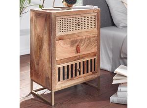 Nachttisch FineBuy Nachtkommode Boxspringbett Massivholz 60 cm Wiener Geflecht