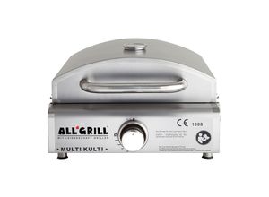 Leichter und portabler Multi-Kulti® Grill mit Zubehör - 42x51x25 cm, 3,8 kW, Edelstahl, Backhaube mit Thermometer, Gasbetrieb