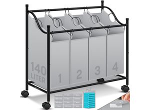 KESSER® Wäschekorb Wäschesammler Wäschesortierer mit abnehmbaren Stofftaschen Wäschebox mit 12 Waschhinweisen 360° Rollen mit Bremse Wäsche-Sortiersystem Wäschewagen