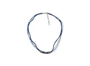 Steuer Modeschmuck Collierkette Textilkette, blau, mit silberfarbener Schmuckapplikation