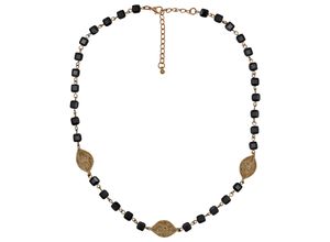 Steuer Modeschmuck Kette Kette aus Glaswürfeln schwarz mit goldfarbener Blattzierde