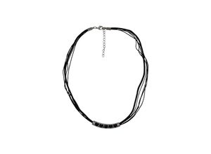 Steuer Modeschmuck Collierkette Textilkette, schwarz, mit silberfarbener Herzapplikation