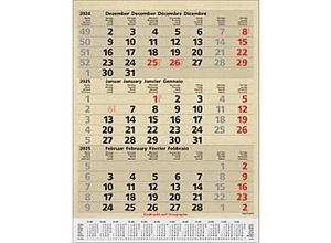 Korsch 3-Monatsplaner Comfort Edition Natur, Wandkalender 2025, D/E/F/I, aus Graspapier, 300 x 390 mm