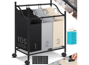 KESSER® Wäschekorb Wäschesammler Wäschesortierer mit abnehmbaren Stofftaschen Wäschebox mit 12 Waschhinweisen 360° Rollen mit Bremse Wäsche-Sortiersystem Wäschewagen