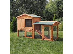 MY ANIMAL MyAnimal Hasenstall MH-03 Doppelstockhaus mit Garten, Freilauf, Kiefernholz, verzinkter Draht (Braun 2.0)