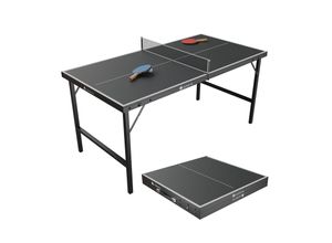 Juskys Mini Tischtennisplatte Flexi mit Zubehör - Tisch klappbar - Indoor Tischtennis für Zuhause - Schwarz