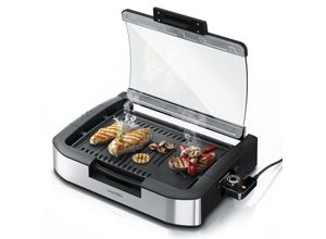 Arendo Gourmet Tischgrill mit Glasabdeckung - Elektrogrill - Barbecue - für Steaks, Würstchen, Fisch, Meeresfrüchte, Gemüse, Pilze u.v.m.