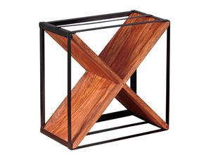 KADIMA DESIGN Weinregal INDI: Handgefertigtes Massivholz und Metallrahmen, Wandmontage, Platz für 16 Flaschen, X-Form, Sheesham-Farbe
