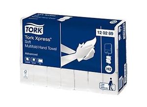 Tork® Multifold-Handtücher Xpress 120389, 2-lagig, Multifold-Handtuchsystem H2, L 260 x B 210 mm, 21 Pack á 180 Stück (3780 Tücher), weiß