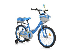 Byox Kinderfahrrad 20 Zoll 2002, Stützräder, Klingel, Höhe einstellbar, Körbe blau