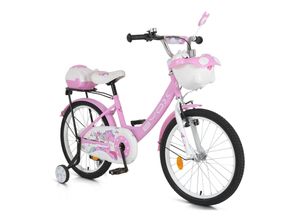 Byox Kinderfahrrad 20 Zoll 2002, Stützräder, Klingel, Höhe einstellbar, Körbe rosa