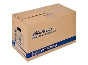 Transportbox Bücher-Box, besonders stabil, verstärkte Tragegriffe, doppelter Boden, Beschriftungsfelder, B 580 x T 300 x H 340 mm, Wellpappe, braun