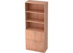 Schrank ULM, mit Hängeregistraturauszügen, 3 OH, H 2004 x B 800 x T 420 mm, Nussbaum-Dekor