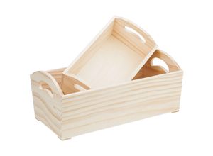 buttinette Holz-Kisten, mit Tragegriffen, 35 x 20 x 16 cm und 25 x 15 x 10 cm, 2 Stück