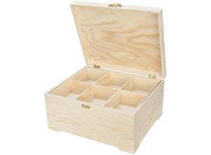 buttinette Sortierbox aus Holz, mit Sortierfach, 30 x 25 x 15 cm