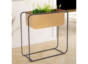 Pflanzgefäß FineBuy Pflanzenkübel 60x60x24 cm Metall Gold Rechteckig Blumentopf