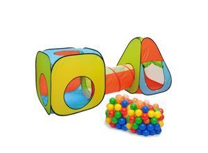 LittleTom 3er Bällebad Zelt 200 Baby Bälle PopupTunnel Kinderzelt Spielzelt 260x90x100cm