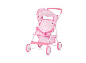 Chipolino Puppenwagen Alice Aufbewahrungskorb klappbar, Sonnendach verstellbar rosa sterne